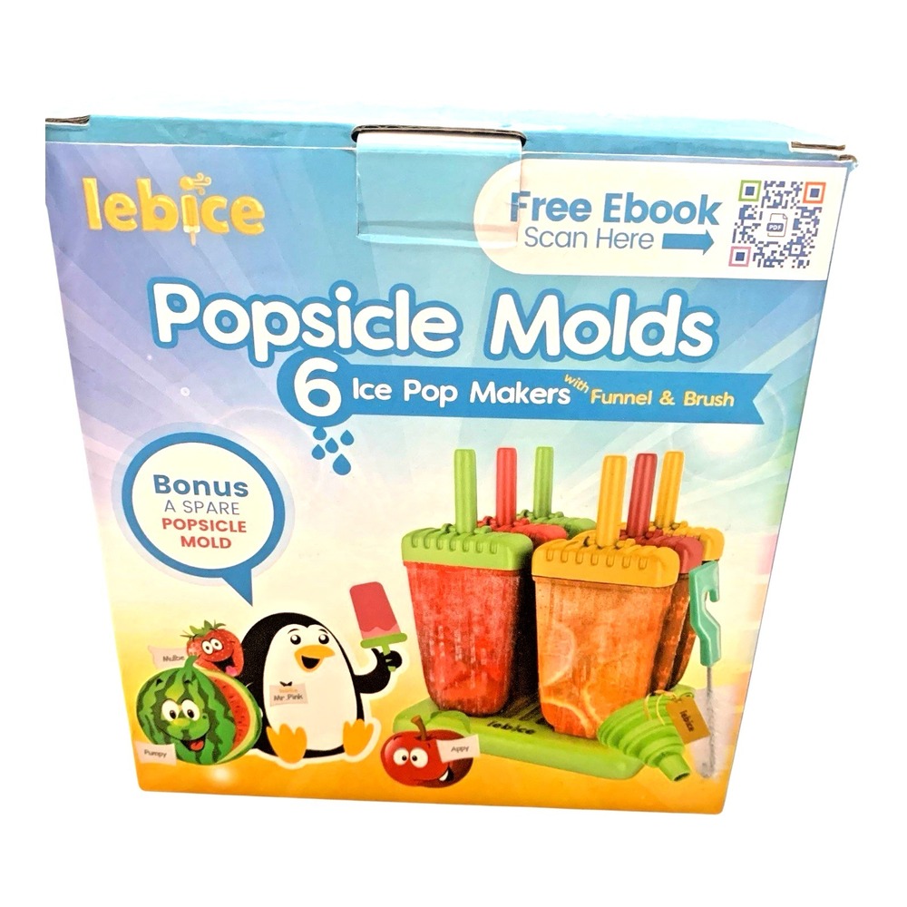 Lebice Popsicle Molds 6 Ice Pop Makers with Funnel‎ and Brush Kids DIY Snacks